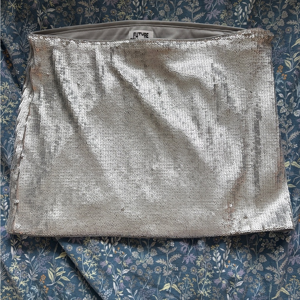 Silver Sequin Mini Skirt